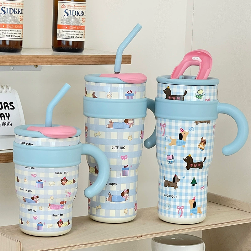 Capacious tea cup, straw, high quality glass with glass