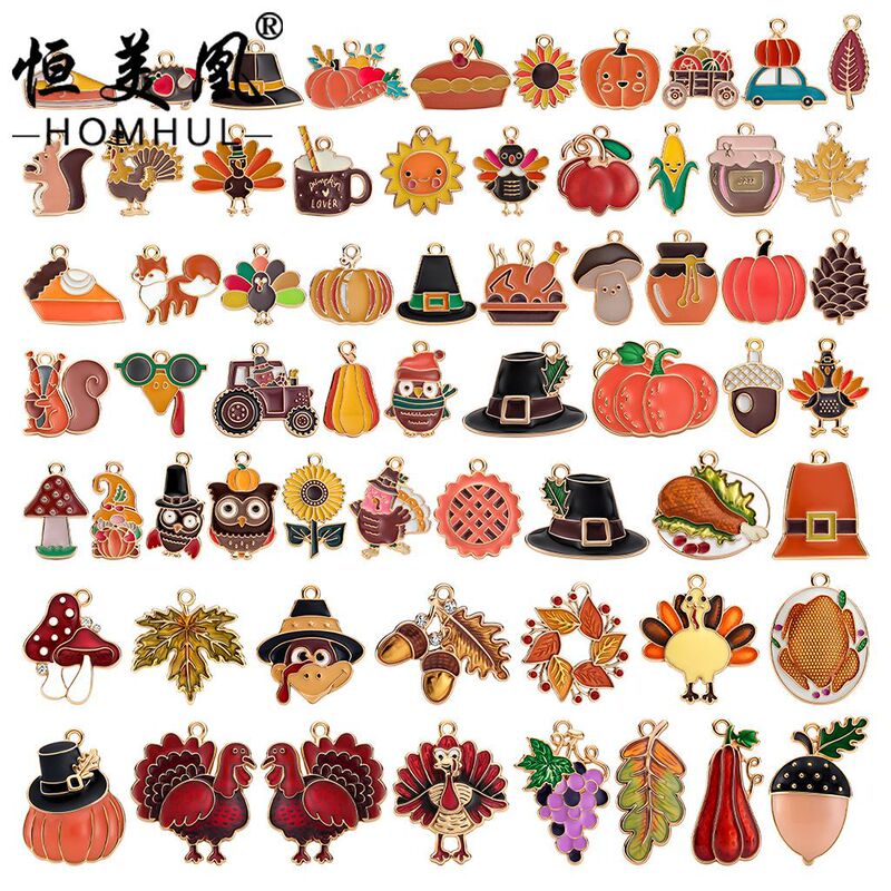 Cross-Border Hot-Selling Thanksgiving Alloy Enamel Pendants Turkey Pumpkin Corn Charms Earrings Necklaces Keychains Accessories Cross-Border Hot-Selling Thanksgiving Alloy Enamel Pendants Turkey Pumpkin Corn Charms Earrings Necklaces Keychains Accessories