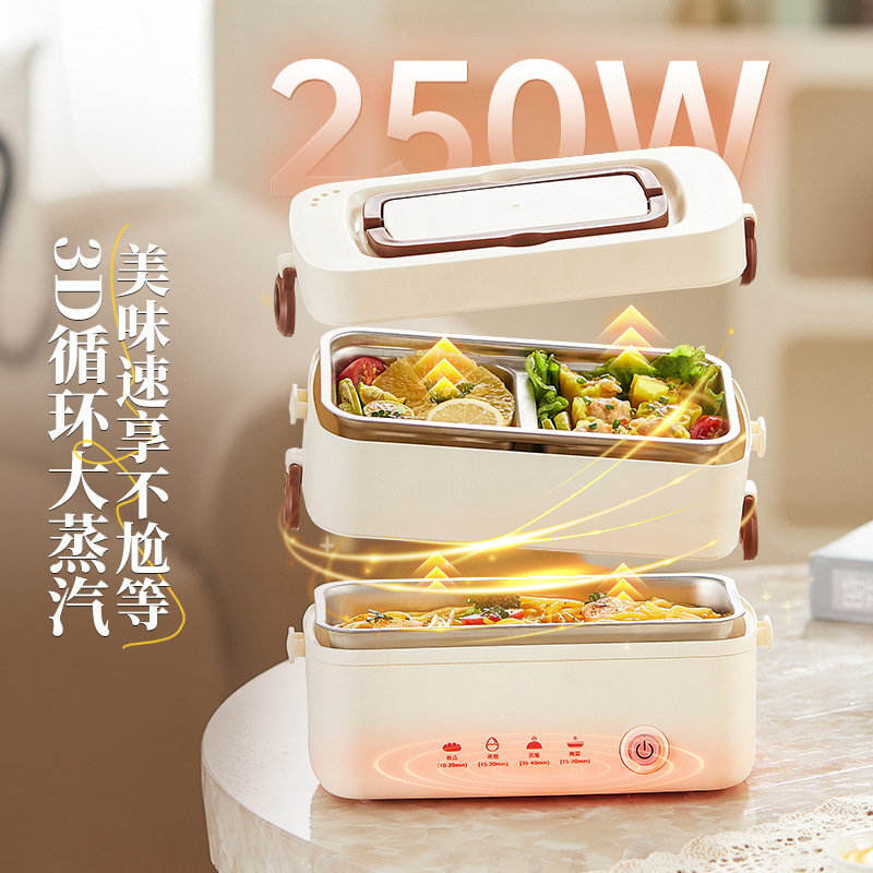 電気弁当箱プラグイン二層ステンレス鋼蒸し米調理温かい料理オフィスワーカーと学生のためのポータブルプラグイン断熱ボックス|undefined