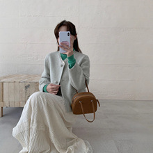 2025秋冬新款圆领拼接小个子可爱风双面呢羊毛大衣女外套