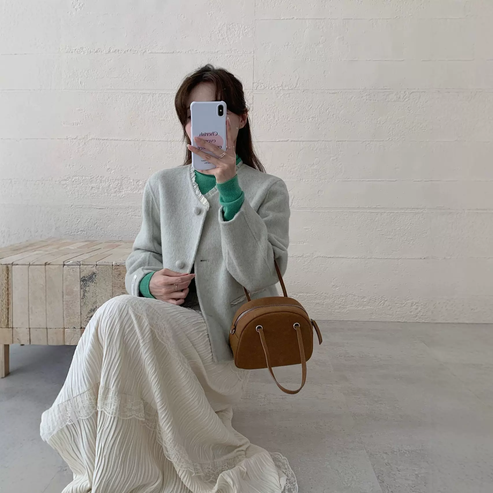 2025秋冬新款圆领拼接小个子可爱风双面呢羊毛大衣女外套