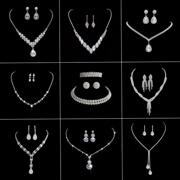 Cross-Border Jewelry Popular Jewelry Set Full Diamond Claw Chain Simple Fashion High-End Accessories Earrings Earrings Necklace for Women
