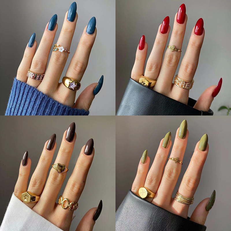 Wearable Nails, Medium and Long Styles, Solid Color Nail Patches, Wholesale Finished Nail Art Products, Cross-Border Nail Art Patches, Advanced Wearable Nails