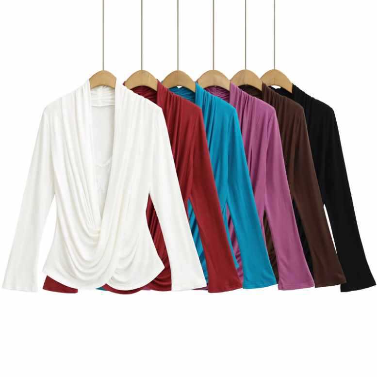 Summer Women's Solid Color Lace Splicing Fake Two-Piece Cross-Neck Bottoming Shirt Slim Fit Pure Lust Style Long Sleeves