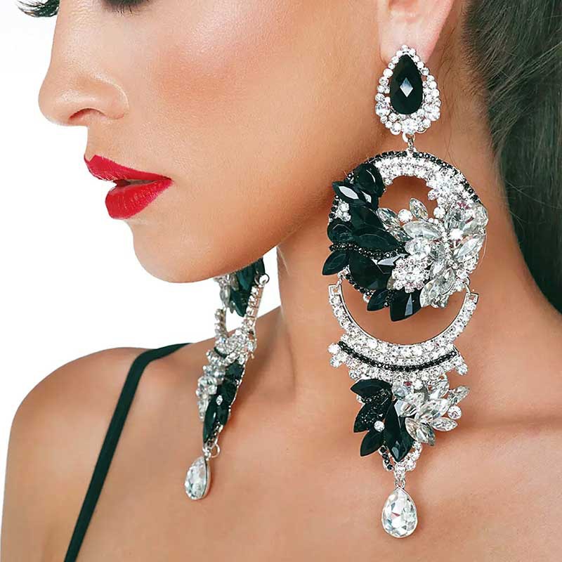 跨境熱銷幾何誇張耳環高級感水鑽耳墜舞台走秀配飾女earrings