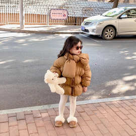 韩国童装冬款女童加厚羽绒棉服儿童可脱卸围脖面包服洋气加厚保暖