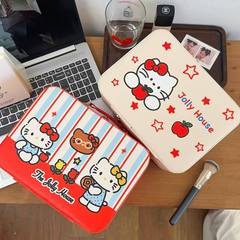 原创条纹猫咪化妆箱2025新款大容量带镜子化妆包护肤化妆品收纳包