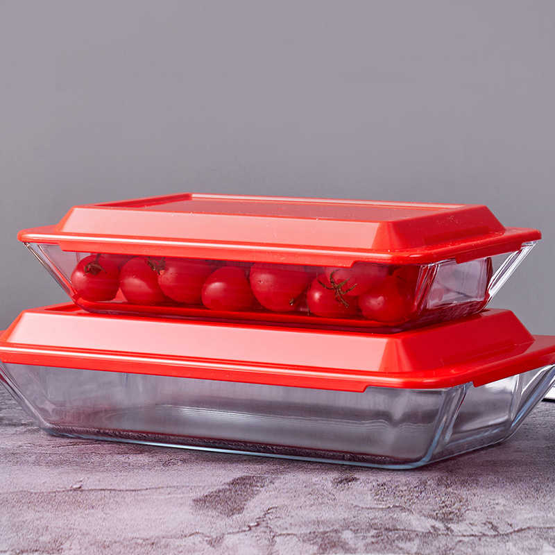 Phoenix Tempered Glass Baking Pan Tray Heat-Resistant Glass Baked Rice Plate Fish Plate Glass Baking Pan with Lid