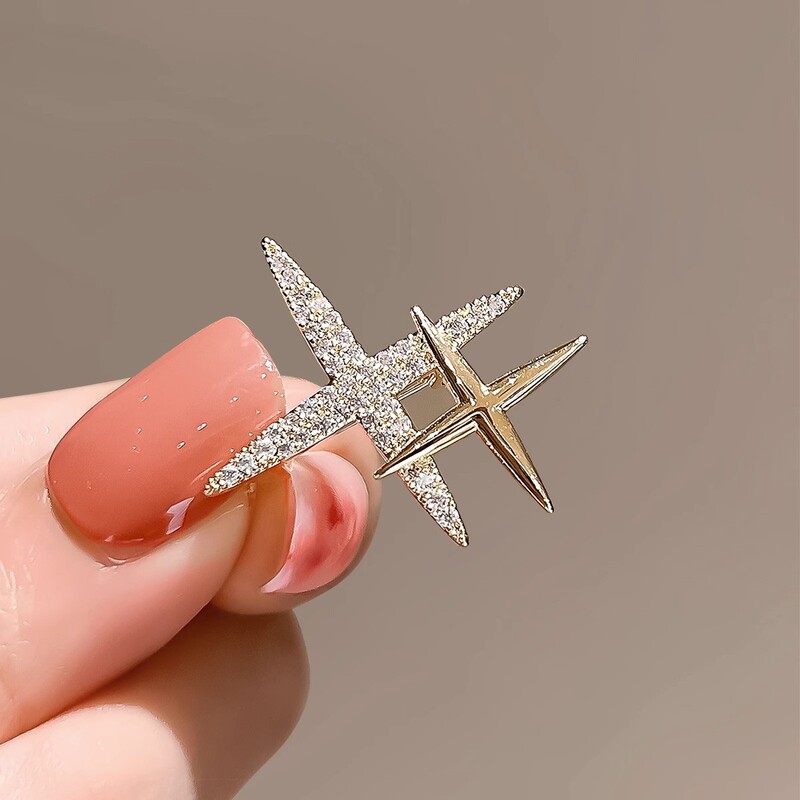 Exquisite Shiny Cross Little Star Brooch Men's Personality and Temperament All-match Fixed Clothes Pin Anti-glare Buckle Corsage