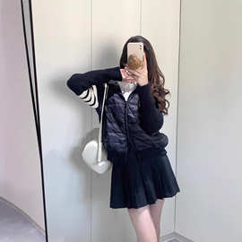 tb 90白鹅绒拼接针织袖子四杠羽绒服连帽外套冬保暖女服宽松外套