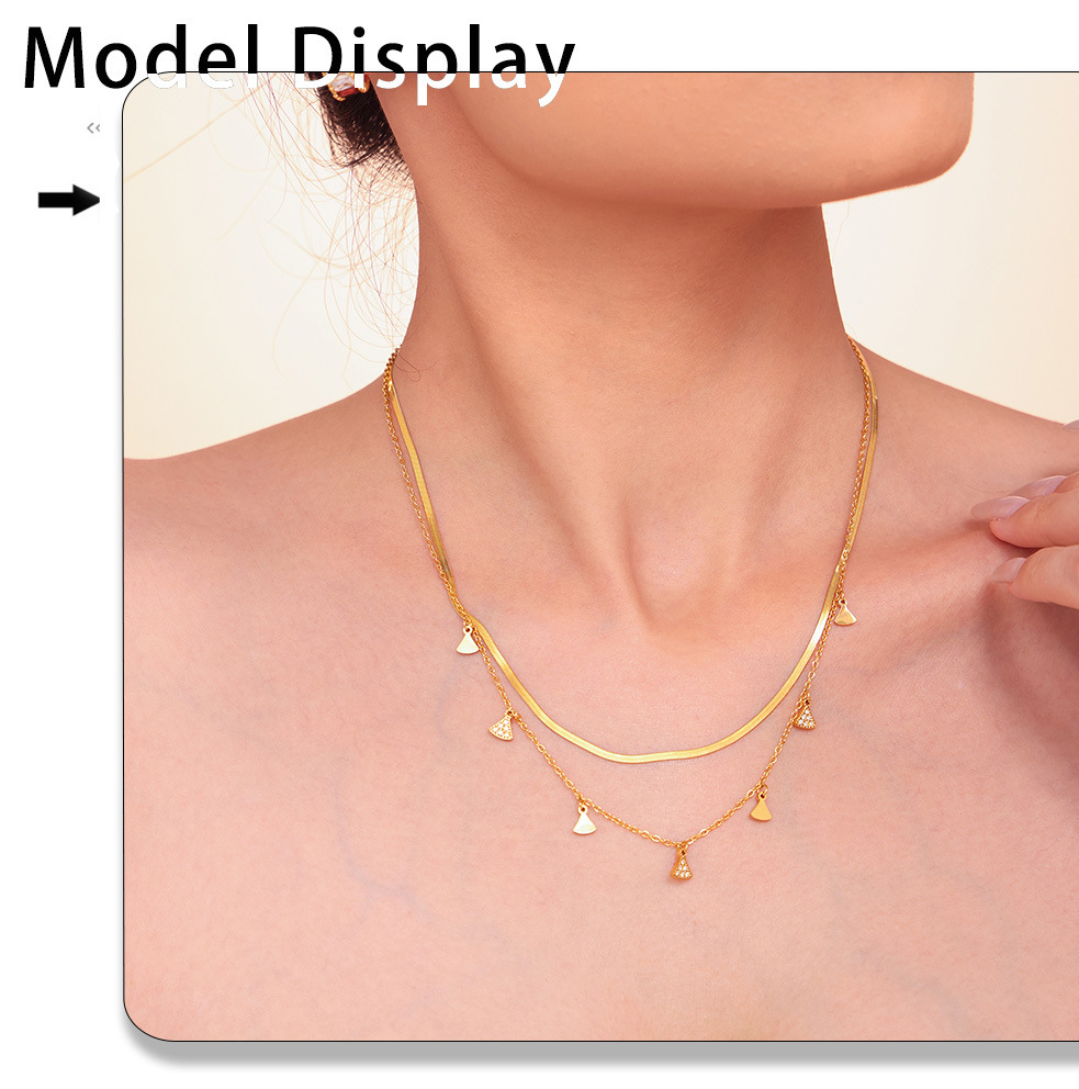 Minigonna geometrica con set di accessori multipli con zirconi intarsiati, collana, bracciale, acciaio al titanio placcato in oro vero, copricapo_voghion.com