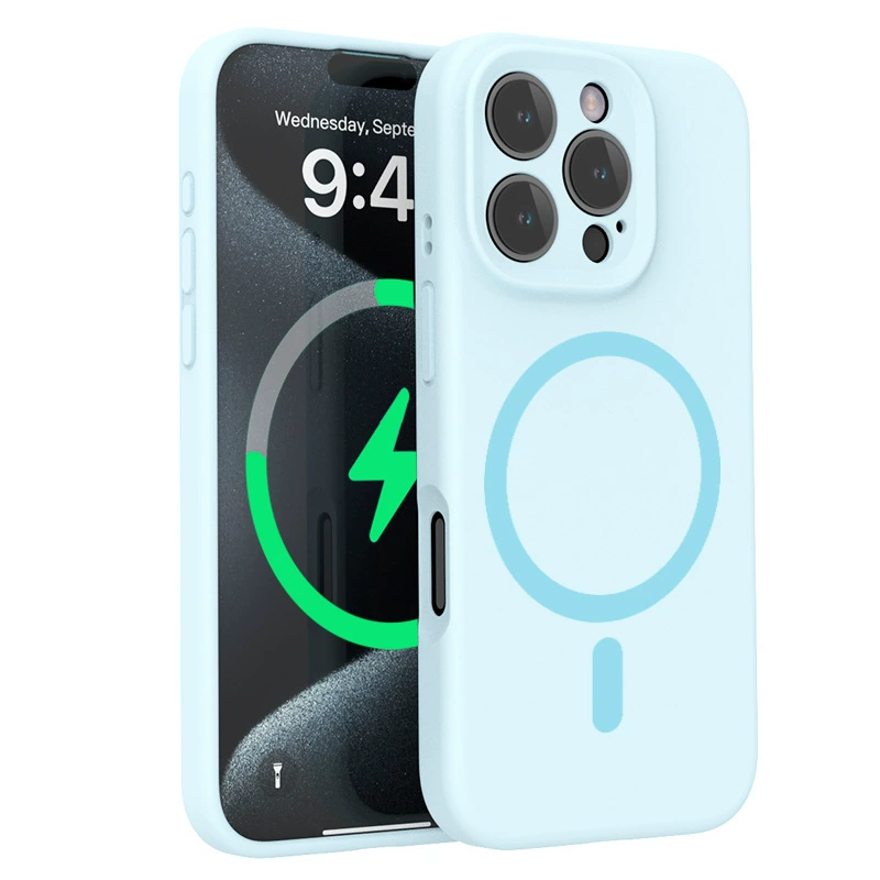 Phone case (Apple) iPhone 13–16, liquid silicone, strong magnetic ring and lens protector