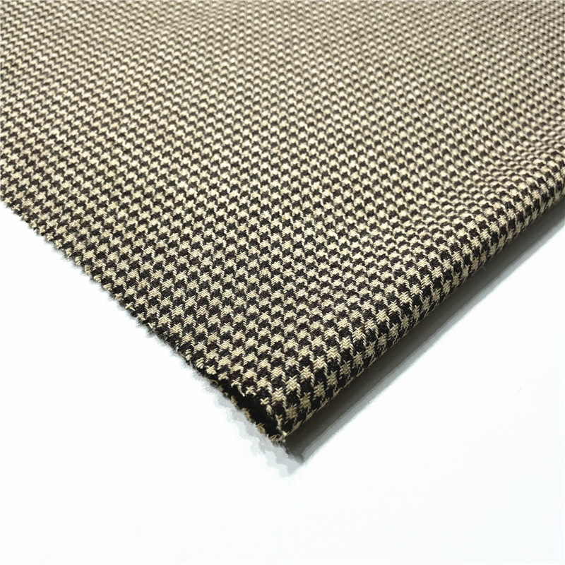 江阴梭织棕色粗毛呢布料网红小千鸟格布料春秋服装羊毛西装面料