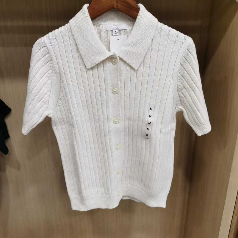 日单女装罗纹POLO领针织开衫短袖毛衣毛衫外套25新款针织衫479968|undefined