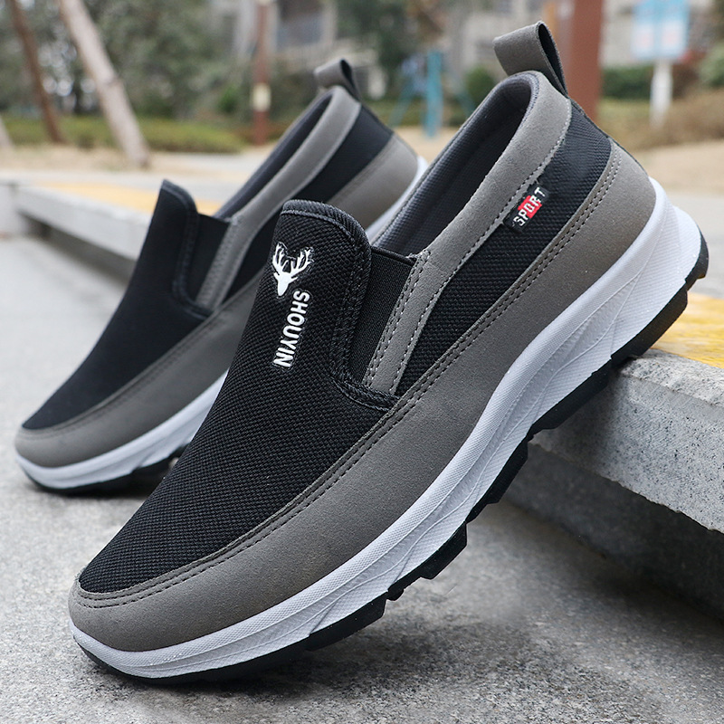 Men's Slip-On Casual Work Shoes, Cloth Shoes, Summer Sports Fly-Knit Mesh Shoes, Breathable Flat-Soled Non-Slip Slip-On Shoes