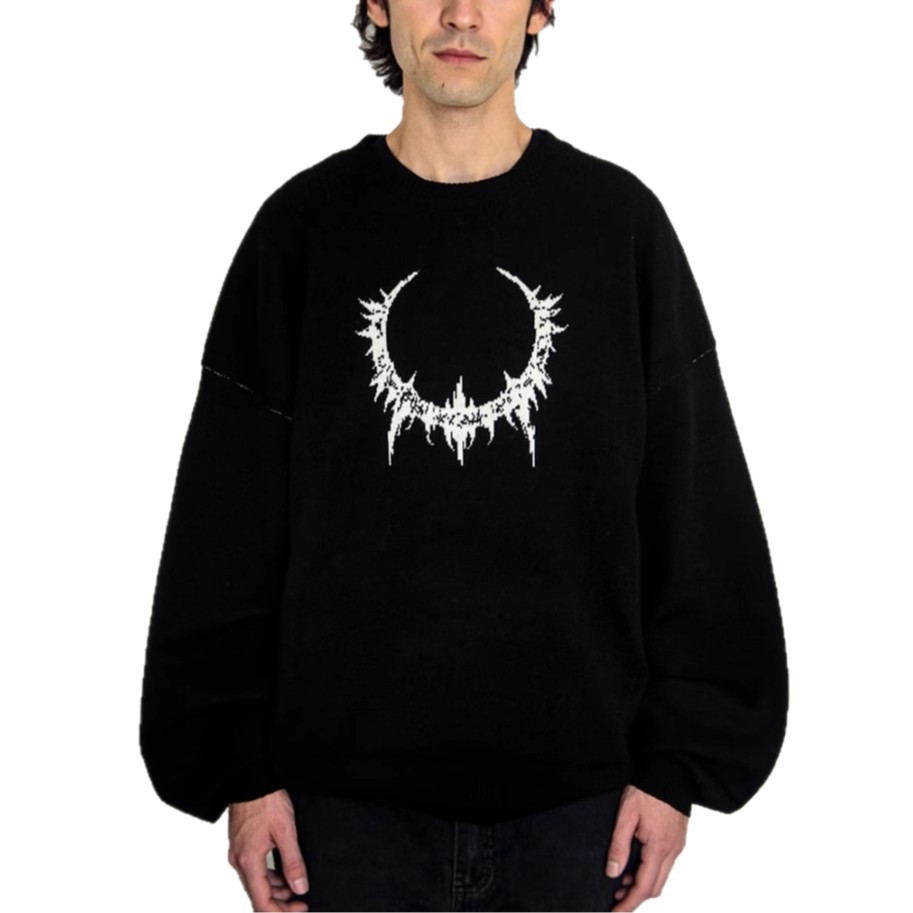 Suéter suelto de calle europeo y americano cuello redondo casual otoño e invierno cálido hip-hop suéter de punto oscuro hombre Amazon