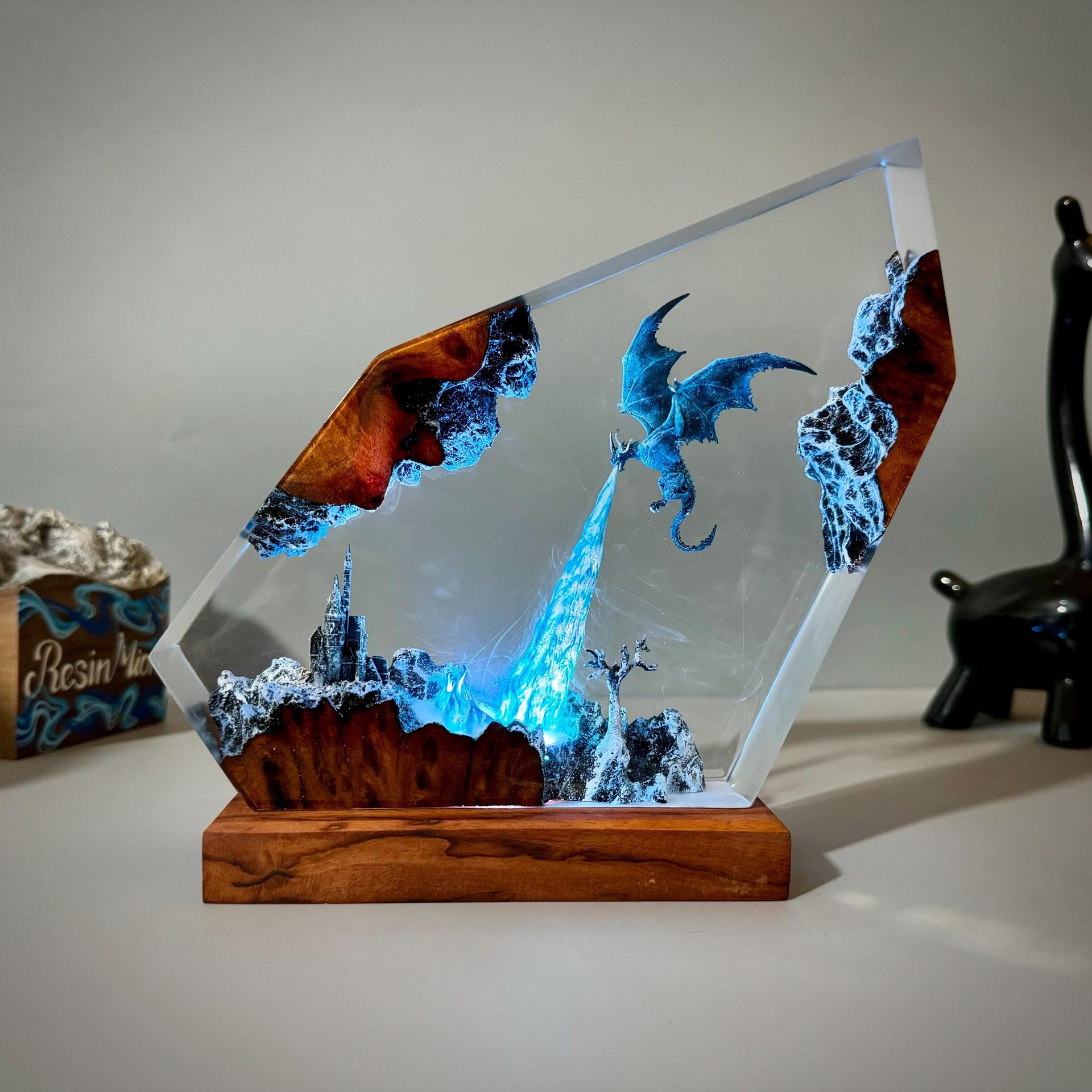 Resina de dragón de hielo decoración creativa de luces nocturnas de arte 3D regalos de Halloween fábrica directa transfronteriza