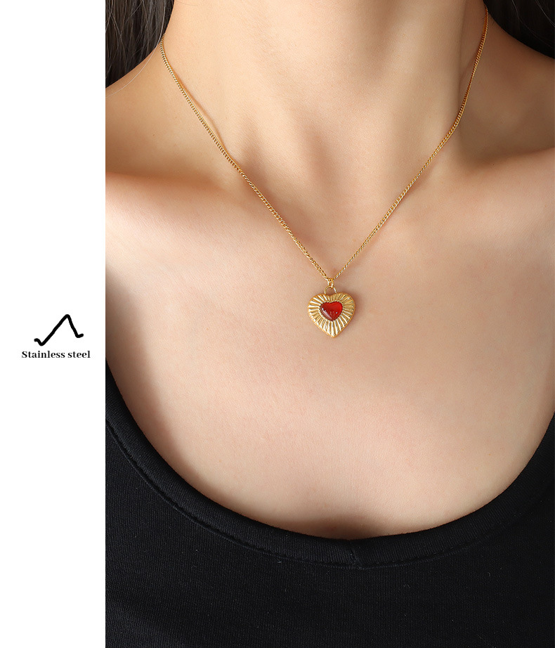 Vintage Style Heart Shape Titanium Steel Inlay Agate Earrings Necklace