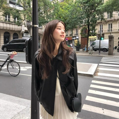 现 韩国东大门ounce立领皮衣韩系女装简约高级感拉链皮衣夹克外套