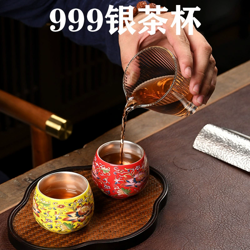 Серебряная чашка 999 стерлингов, керамическая чайная чашка Jingdezhen, эмаль цветная, серебро, чашка для к punishment?