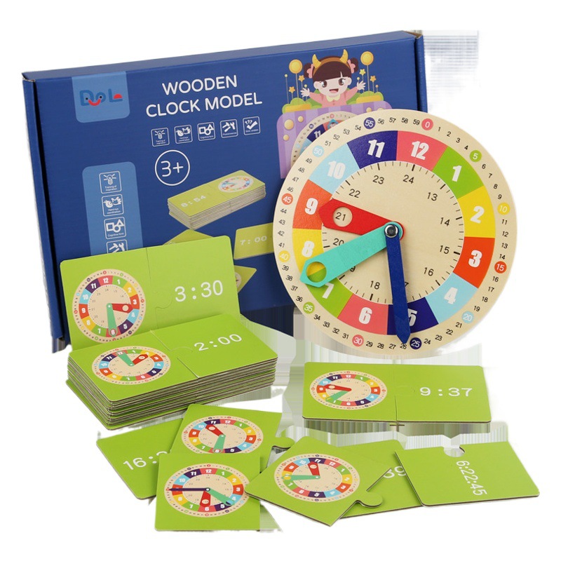Madera de los niños pequeño reloj tiempo tablero cognitivo educación temprana juguetes kindergarten primaria Escuela Primaria primer grado Matemáticas enseñanza ayudas