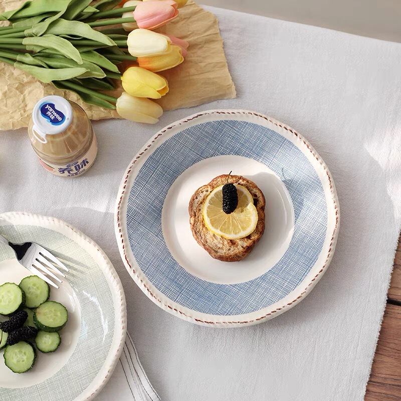 Simple Italian pasta plate ceramic plate dessert cake plate cloth pattern restaurant hotel home Western plate dish