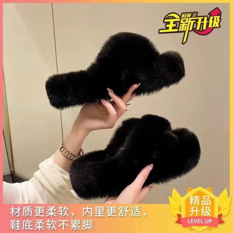 ins毛毛拖鞋女外穿网红2025新款秋冬季可爱懒人毛毛绒交叉棉拖|undefined