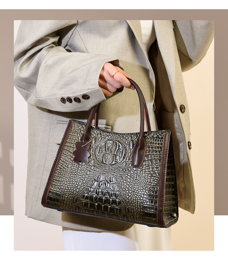 Elegant Women's Large Capacity Crocodile Pattern Handbag Tote_voghion.com