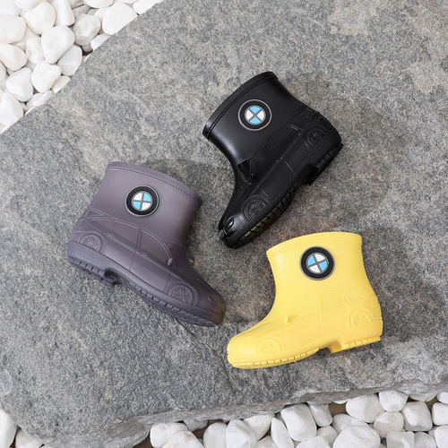 Children's Rain Boots Baby Water Shoes Four-Season Rubber Shoes Kindergarten Primary School Students Mid-Calf Cartoon Car Boys and Girls Rain Boots
