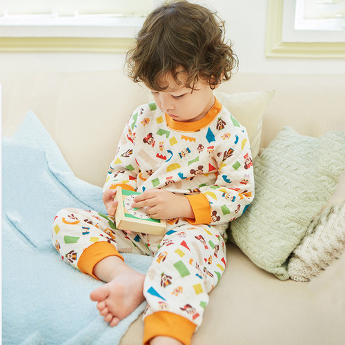 Children's air layer home clothes set pure cotton quilted thermal underwear for boys and girls autumn and winter UNIQUE K children's clothing