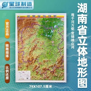 Hunan Province Topographic Map 3D Relief Stereo Map Vertical Version Office Background Decoration Size Approximately 0.8* 1.1m
