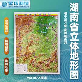 湖南省地形图3D凹凸立体地图竖版办公室背景装饰尺寸约0.8*1.1米