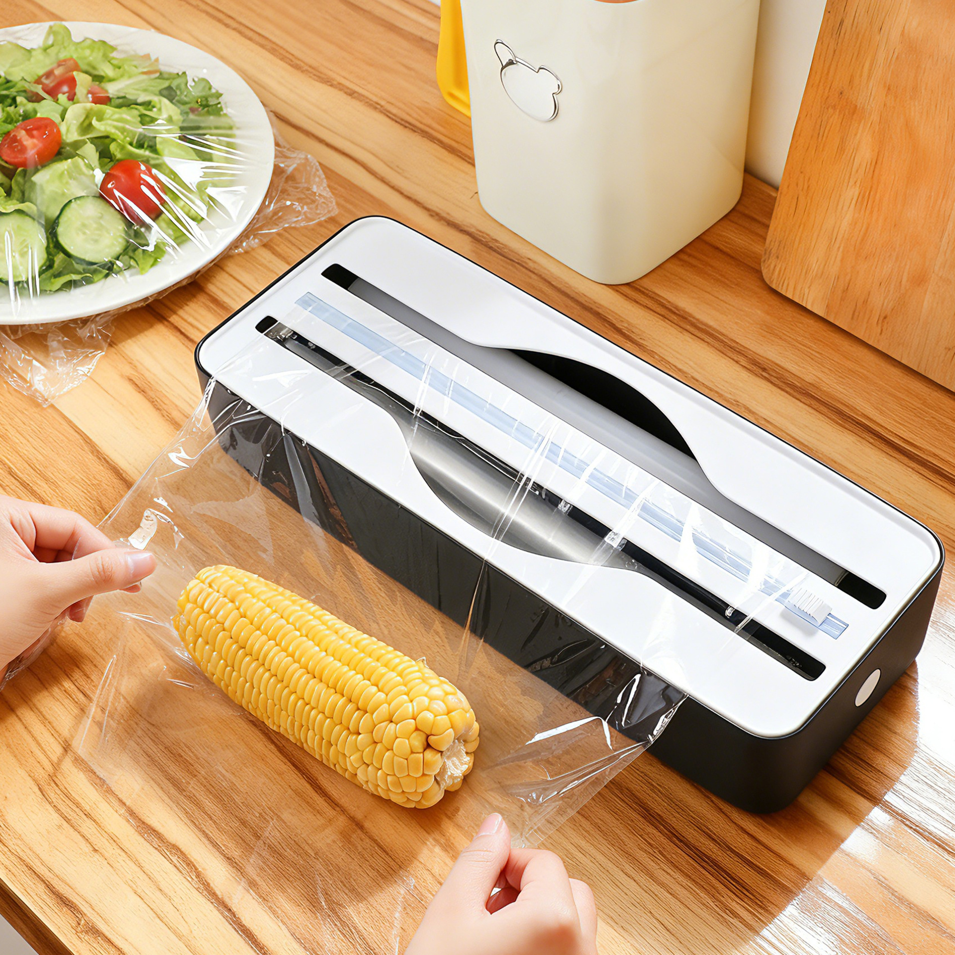2-in-1 household cling film cutter, no-drill required, magnetic sliding knife for refrigerator, safe for hands, baking paper storage box