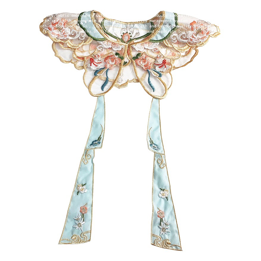 Fabric Embroidered Organza Metal Wire Embroidered Embroidered Hanfu Accessories Embroidered Cloud Shoulder Strap Fairy Children's Wear Fake Collar