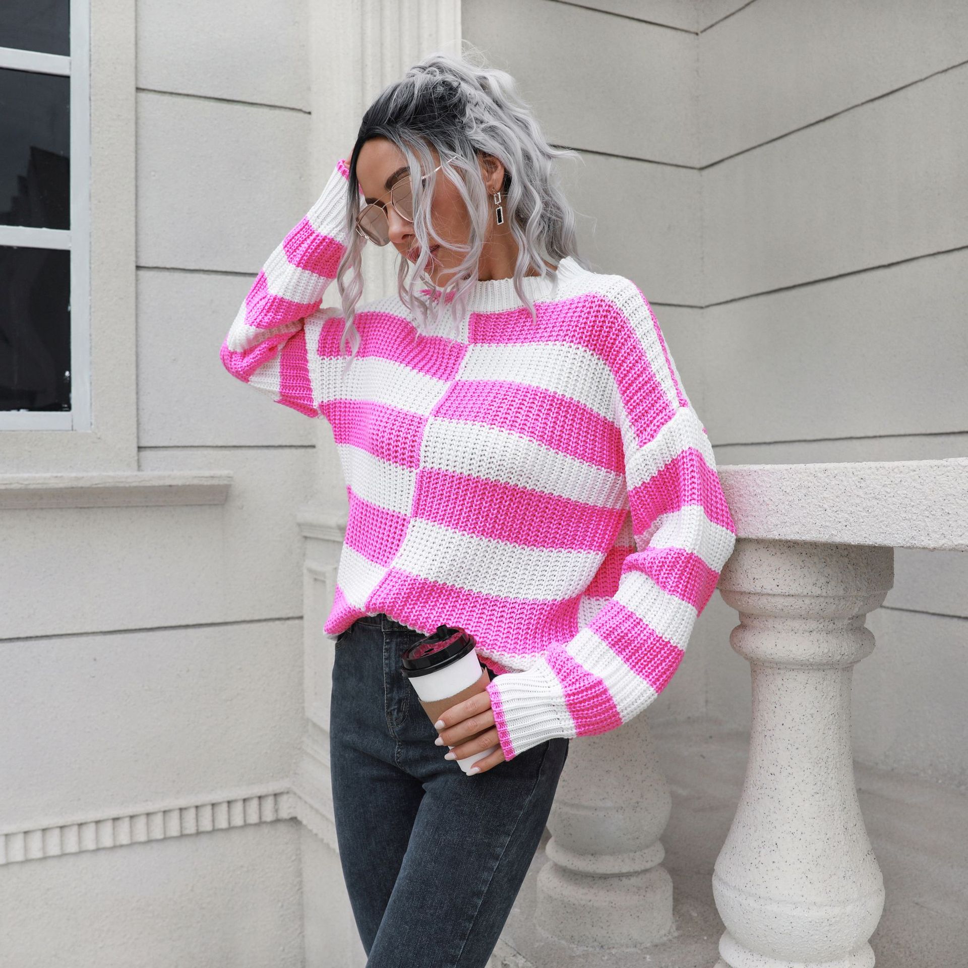 Striped Sweater Women Loose Autumn Winter Long Sleeve Casual Knitwear Sweater