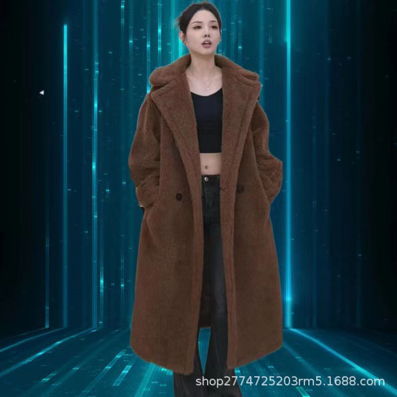 2025 秋と冬の新しいロング肥厚西洋スタイル羊剪断ラムウール模造毛皮ウールコート女性のための若い新しいスタイル|undefined
