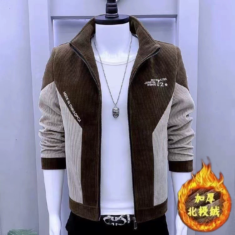 Новая весенне-осенняя куртка в корейском стиле, облегающая куртка с воротником-стойкой, утолщенная вельветовая куртка, мужская модная повседневная мужская куртка