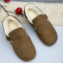 冬季百搭勃肯鞋女加绒加厚保暖毛绒豆豆鞋软底大棉鞋子平底奶奶鞋