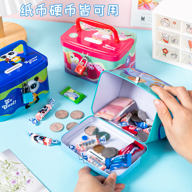 Children's savings bank cartoon style, accessible savings bank, creative gift for boys and girls, wedding celebration iron happy candy box, wholesale