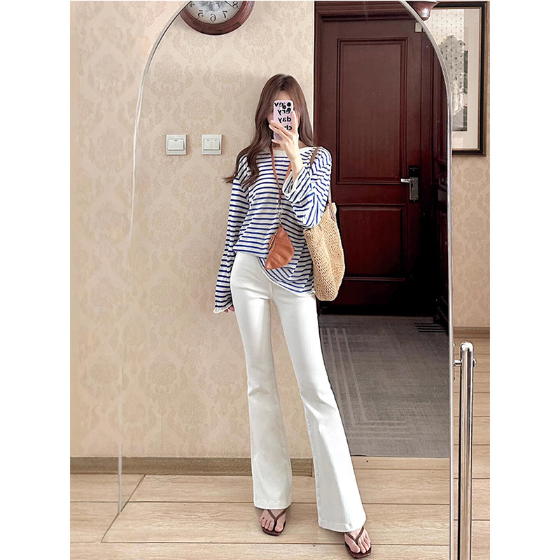 White flared skinny jeans for women, 2026 new model, slim-fit, versatile, four-way stretch, high-waisted, cropped length White flared skinny jeans for women, 2026 new model, slim-fit, versatile, four-way stretch, high-waisted, cropped length