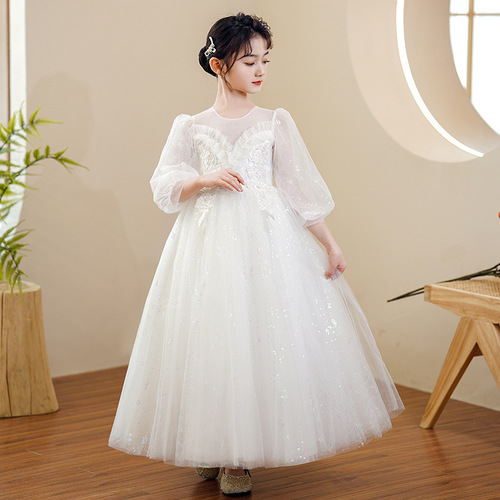 Princess-style girl dress, stylish, full of fairy tale charm, piano performance costume, high-end child host evening gown, runway dress.