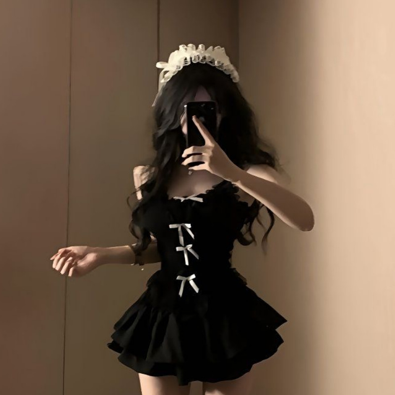 Hot Girl Sexy Design Black Bowknot Inner Dress for Women, New Spring and Summer Style, Pure and Alluring Temperament, Slim Fit Short Skirt Hot Girl Sexy Design Black Bowknot Inner Dress for Women, New Spring and Summer Style, Pure and Alluring Temperament, Slim Fit Short Skirt
