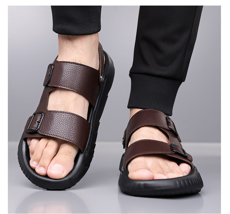Dép sandal nam da bò lớp đầu hở ngón thoáng khí chống trượt đi biển — GA07 màu nâu, GA07 màu đen chi tiết 14