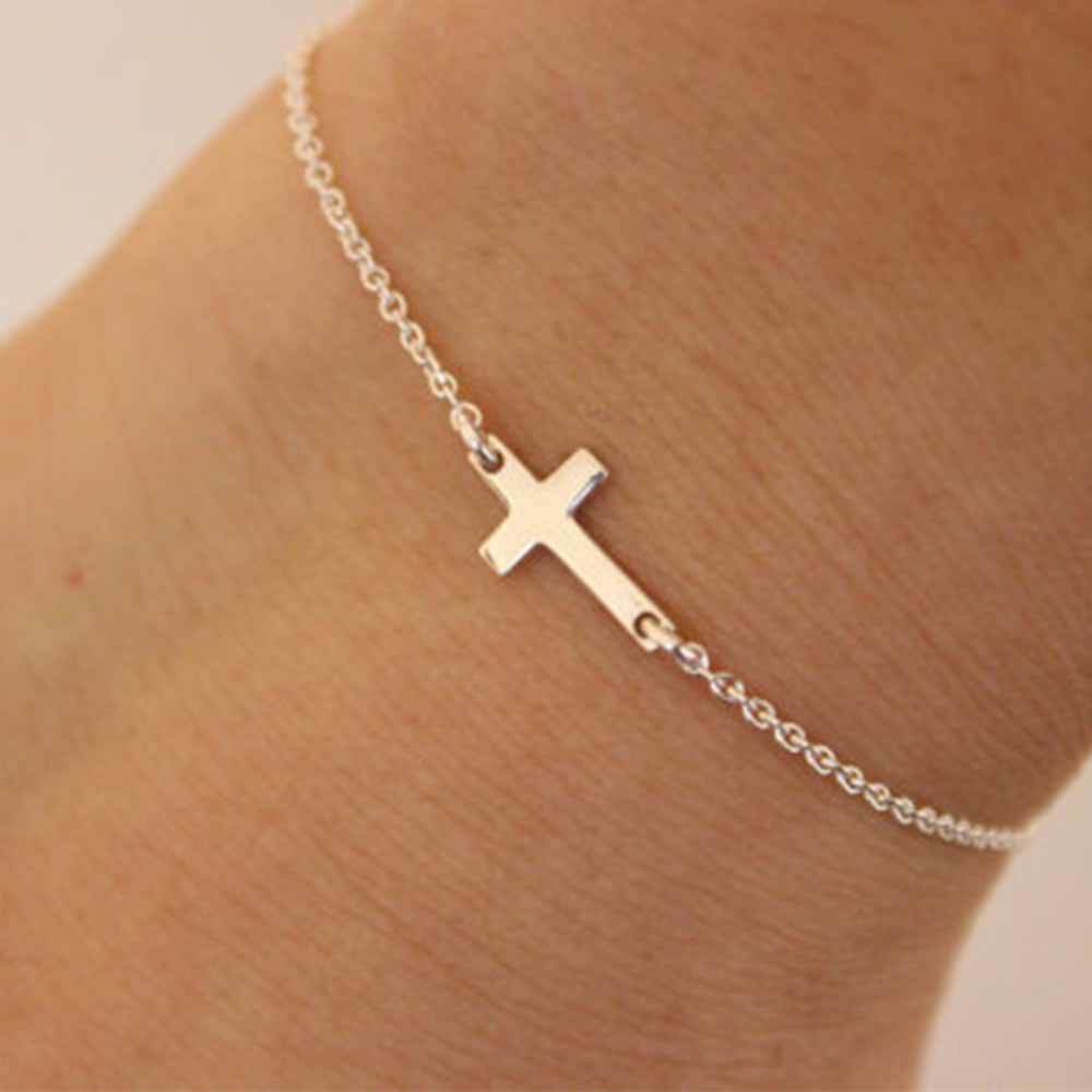 Bracciale con ciondolo a croce minimalista cavigliera donna lega_voghion.com