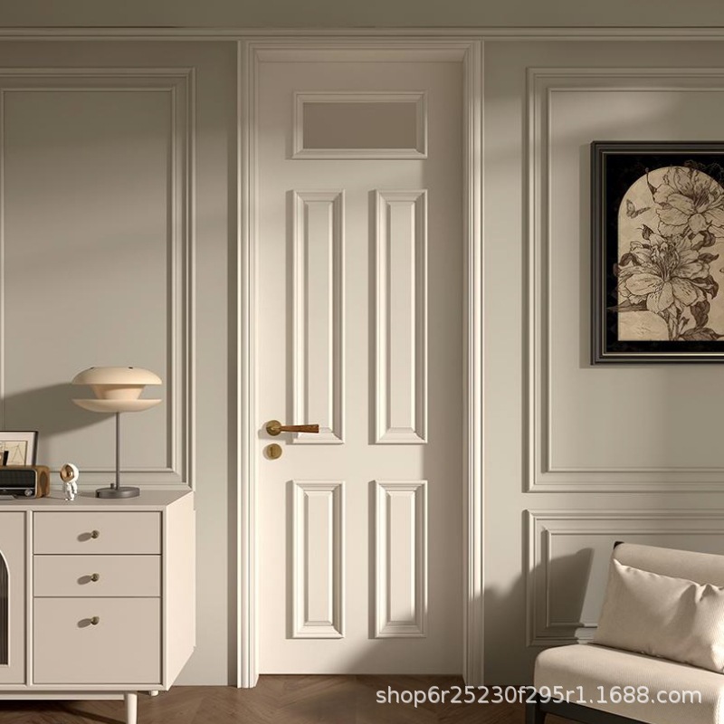 Movan blanco francés de alta gama pintado puerta del dormitorio conjunto completo de puertas de habitación domésticas interiores conjunto completo de puertas de habitación crema al por mayor