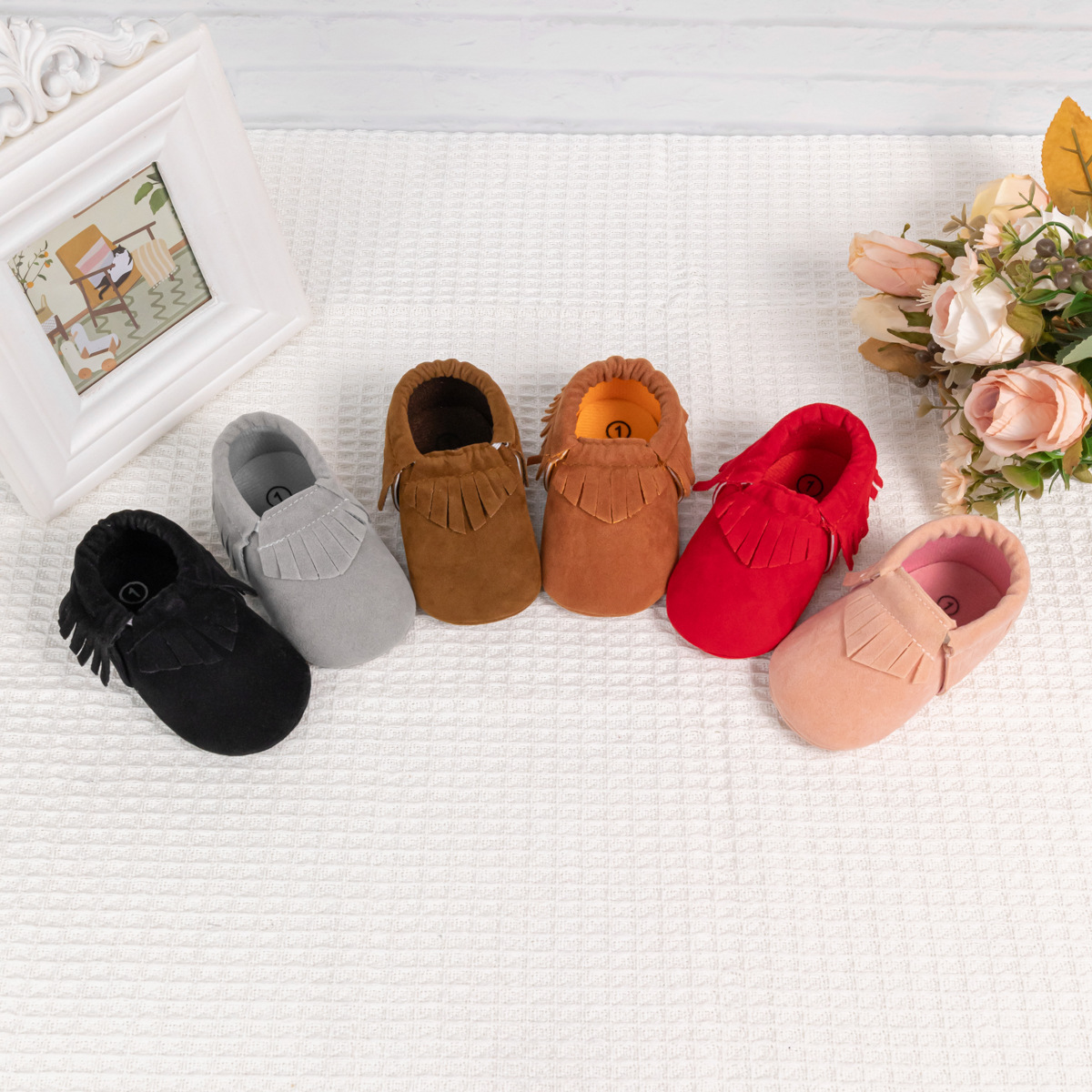 Cross-Border Promotion Baby Girl Boots Classic Frosted Tassel Baby Shoes 0-1 Years Old Soft Bottom Wholesale Baby Shoes
