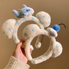 かわいいサメ水玉クマぬいぐるみヘッドバンド女の子の誕生日遊園地写真洗顔メイク帽子ヘッドバンド秋と冬