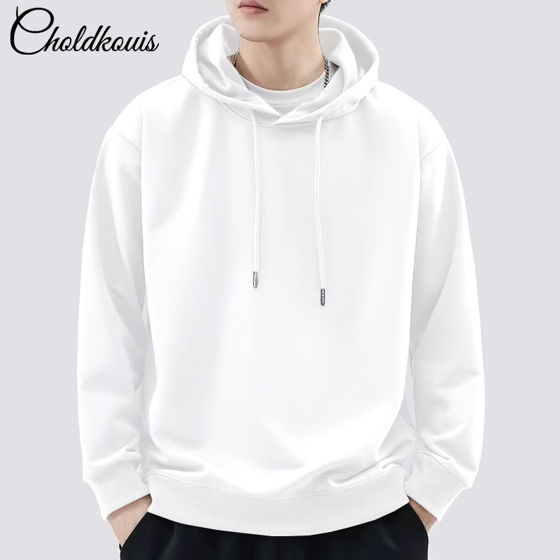 화이트 후드 스웨트셔츠 레귤러 스타일 - 솔리드 컬러 [GL]