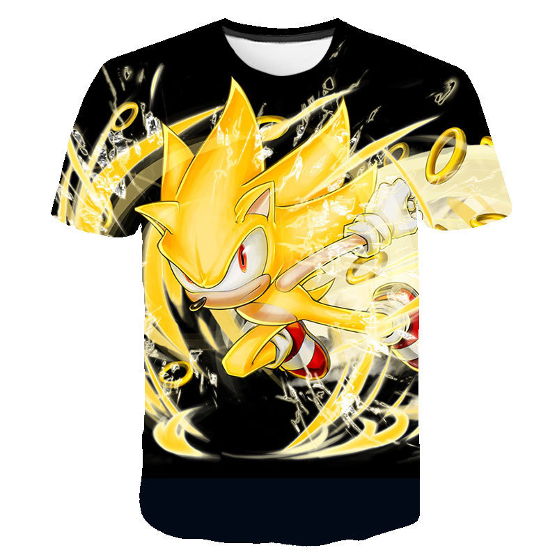2023 new cross-border Amazon hot T-shirt 3D digital animation gold Sonic short sleeve T-shirt Source factory