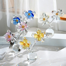 厂家直销芍药双生花水晶工艺品摆件玄关家居吉祥如意水晶花摆件
